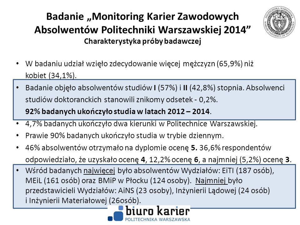 Badanie Monitoring Karier Zawodowych Absolwent W Politechniki